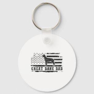 Great Dane Dad Distressed American Flag Patriotic Keychain