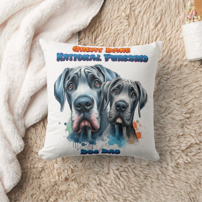 Great Dane Day for National Purebred Dog! Throw Pillow (Blanket)