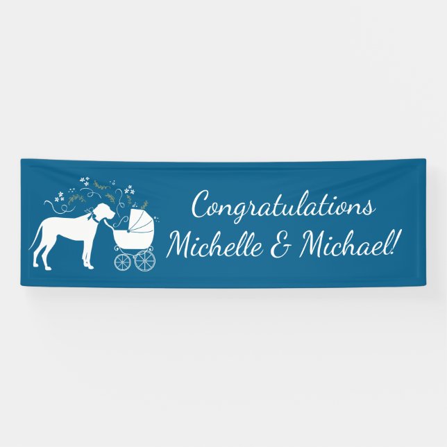 Great Dane Dog Baby Shower Puppy Blue Boy Banner (Horizontal)