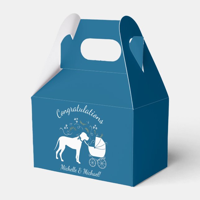 Great Dane Dog Baby Shower Puppy Blue Boy Favor Box (Front Side)