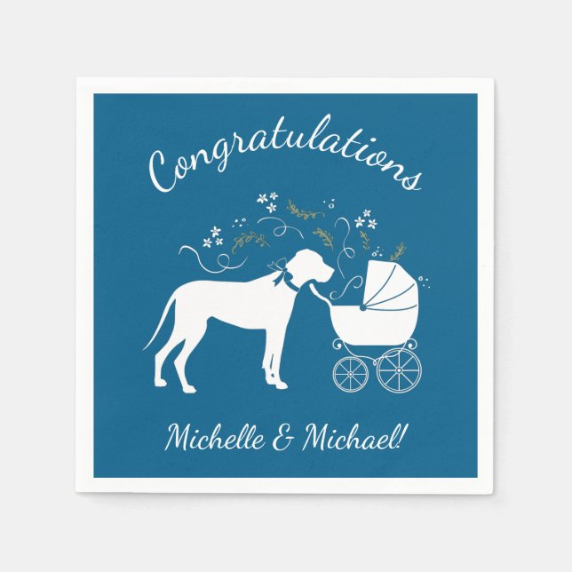 Great Dane Dog Baby Shower Puppy Blue Boy Napkin (Front)