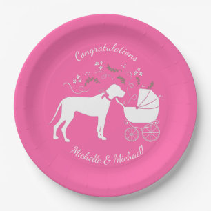 Great Dane Dog Baby Shower Puppy Pink Girl Paper Plate