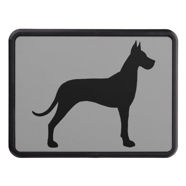 Great Dane Dog Breed Silhouette Black and Grey Trailer Hitch Cover (Front)
