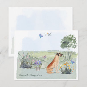 Great Dane Dog Butterfly Monogram and Name   Card