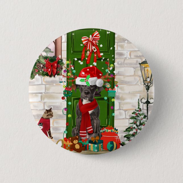 Great Dane Dog Christmas   2 Inch Round Button (Front)