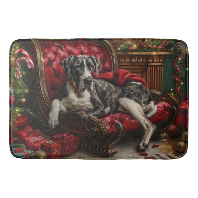 Great Dane Dog Christmas Festive Bath Mat (Front)