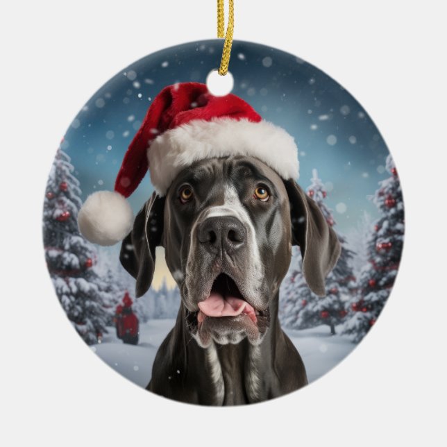 Great Dane Dog Christmas Keepsake Ceramic Ornament (Front)