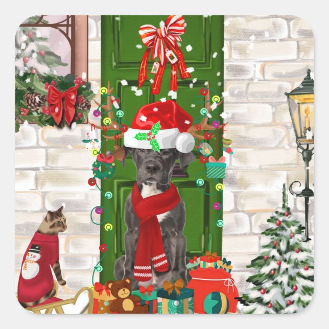 Great Dane Dog Christmas   Square Sticker (Front)