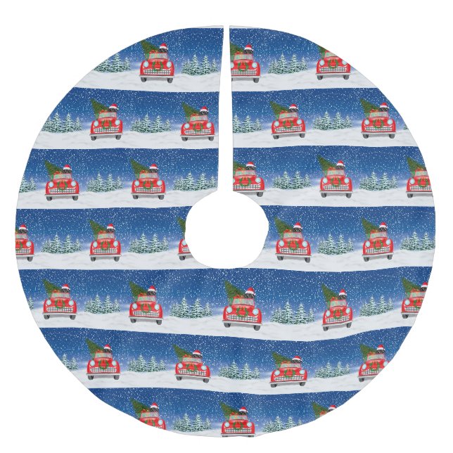 Great Dane Dog Driving Car In Snow Christmas  Brushed Polyester Tree Skirt (Front)