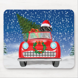 Great Dane Dog Driving Car In Snow Christmas   Mouse Pad