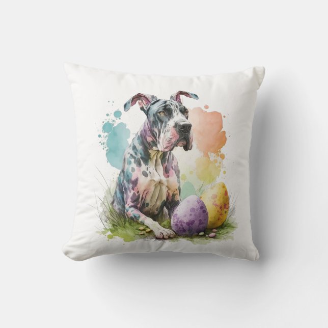 Great Dane Dog Easter Egg, Happy Easter Great Dane Throw Pillow (Front)
