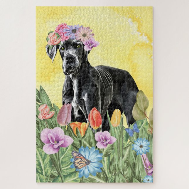 Great Dane Dog Flowers Jigsaw Puzzle (Vertical)