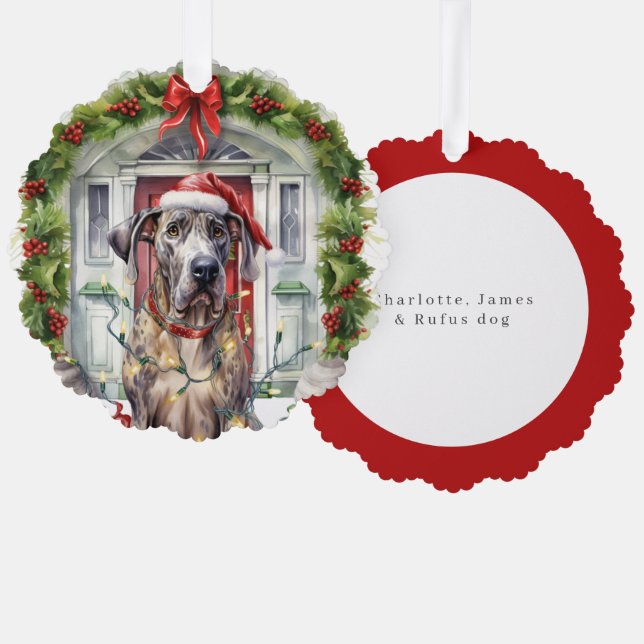 Great Dane Dog Front Door Christmas Ornament Card (Front/Back)