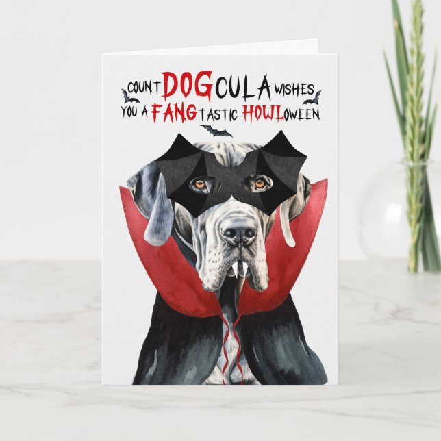 Great Dane Dog Funny Count DOGcula Halloween Holiday Card (Front)