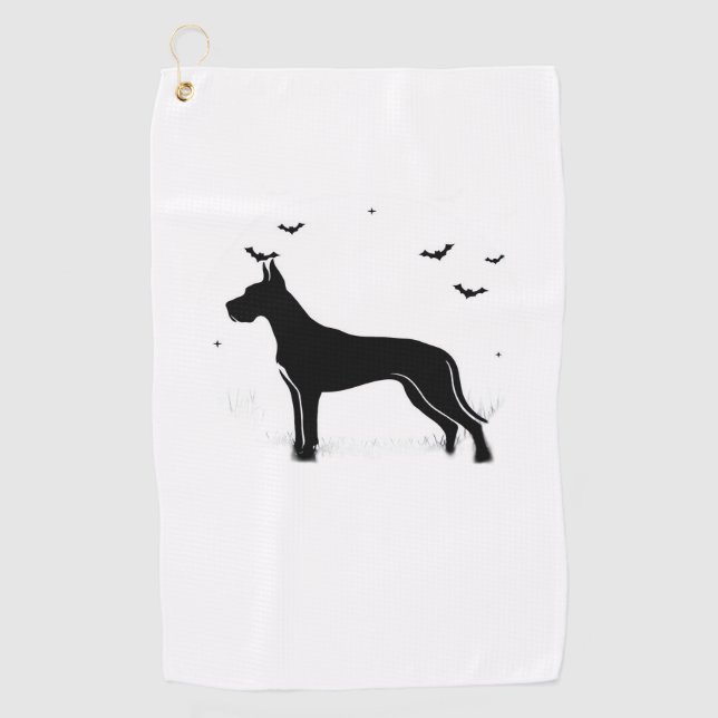 Great Dane Dog – Halloween Moon Silhouette Classic Golf Towel (Front)