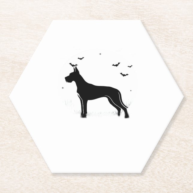 Great Dane Dog � Halloween Moon Silhouette Classic Paper Coaster (Front)