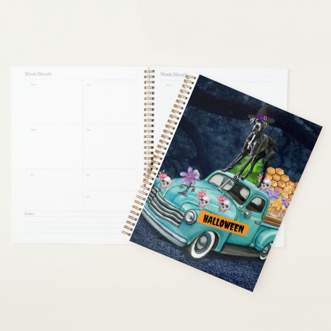 Great Dane Dog Halloween Truck Scary Night  Planner (Display)