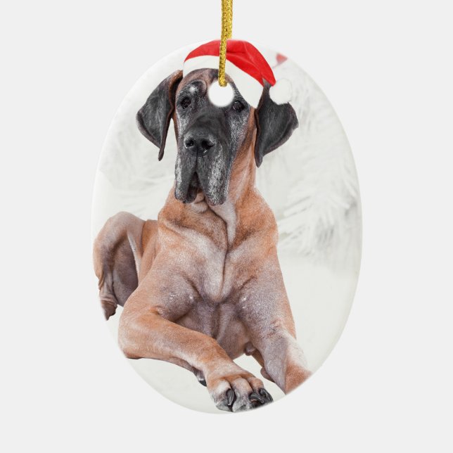 Great Dane Dog Hat Merry Christmas Ceramic Ornament (Front)