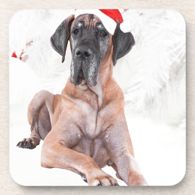 Great Dane Dog Hat Merry Christmas Coaster (Front)