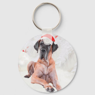 Great Dane Dog Hat Merry Christmas Keychain