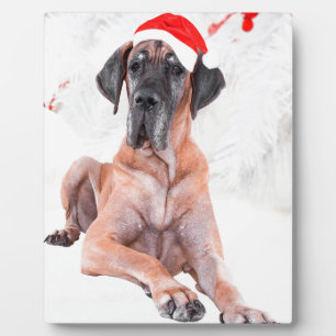Great Dane Dog Hat Merry Christmas Plaque