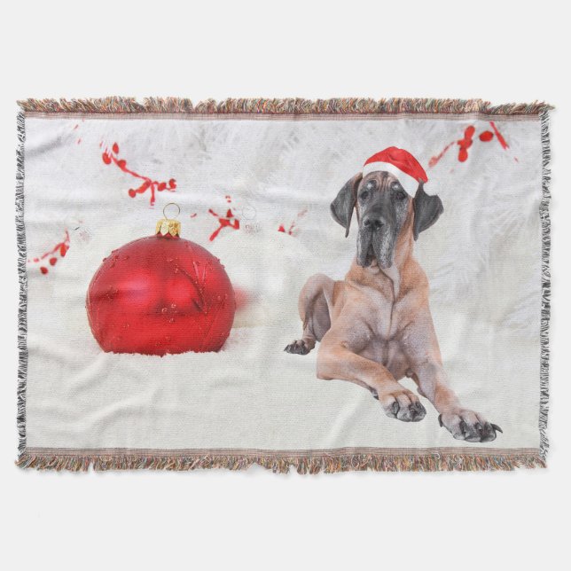 Great Dane Dog Hat Merry Christmas Red Ornament Throw Blanket (Front)