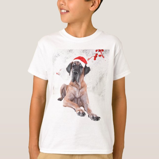 Great Dane Dog Hat Merry Christmas T-Shirt (Front)