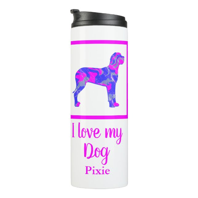 Great Dane Dog Hot Pink & Blue Silhouette Thermal Tumbler (Rotated Right)