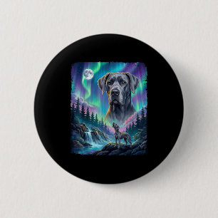 Great dane dog howling northern lights aurora moon 2 inch round button