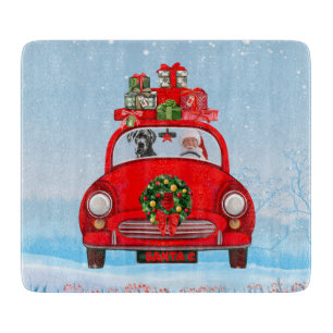 Great Dane Dog In Car With Santa Claus  Cutting Board