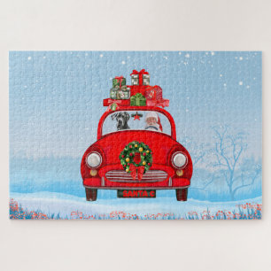 Great Dane Dog In Car With Santa Claus Jigsaw Puzzle