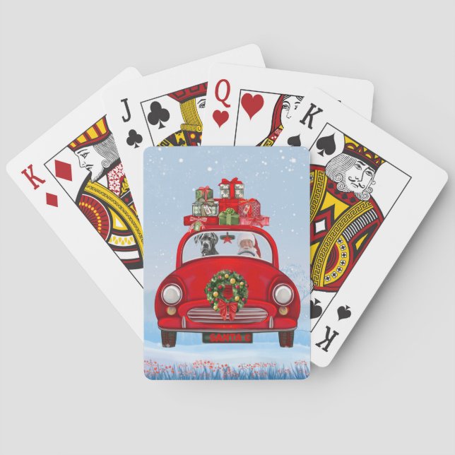 Great Dane Dog In Car With Santa Claus  Playing Cards (Back)