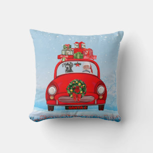 Great Dane Dog In Car With Santa Claus Throw Pillow