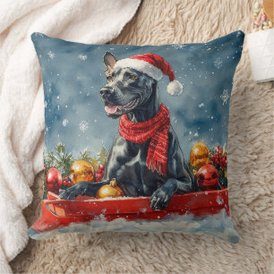Great Dane Dog in Sledge Let it Snow Christmas Throw Pillow