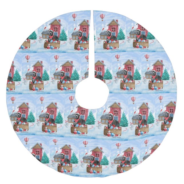 Great Dane Dog In snow Christmas Dog House  Brushed Polyester Tree Skirt (Front)