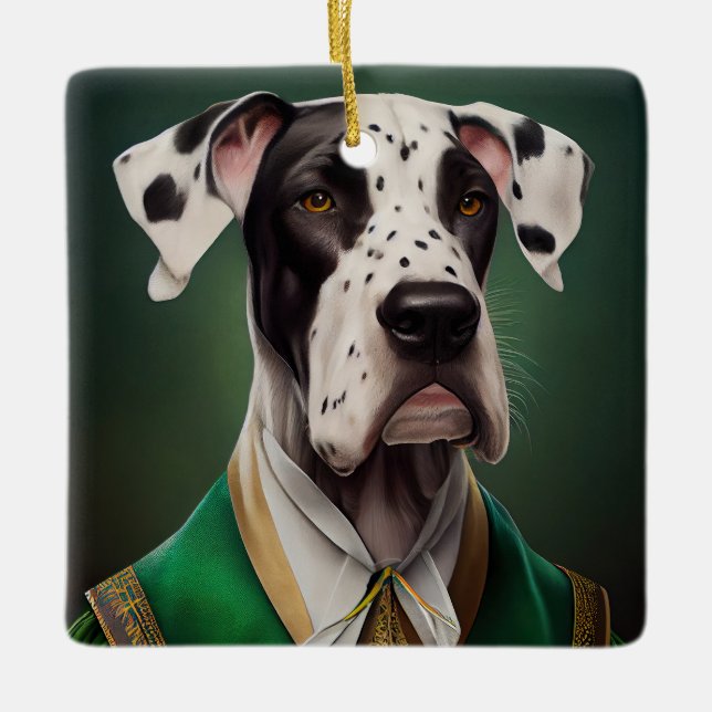 Great Dane Dog in St. Patrick's Day Dress Ceramic Ornament (Front)