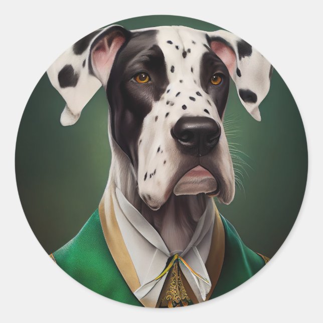 Great Dane Dog in St. Patrick's Day Dress Classic Round Sticker (Front)