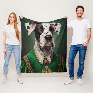 Great Dane Dog in St. Patrick's Day Dress Fleece Blanket