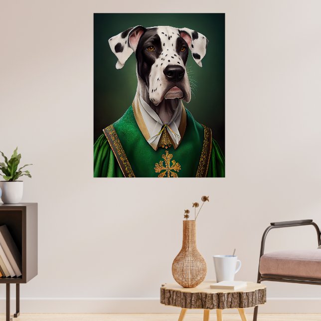 Great Dane Dog in St. Patrick's Day Dress Poster (Living Room 3)