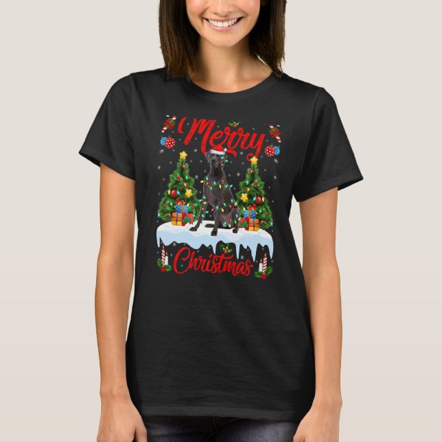 Great Dane Dog Lights Xmas Tree Santa Great Dane C T-Shirt (Front)