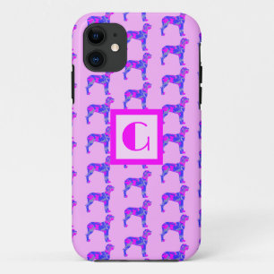 Great Dane Dog Lover Pink & Blue Monogram iPhone 11 Case