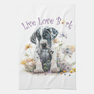 Great Dane Dog Mom Floral Kitchen Towel