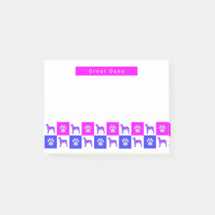 Great Dane Dog & Paw Hot Pink & Blue Post-it Notes