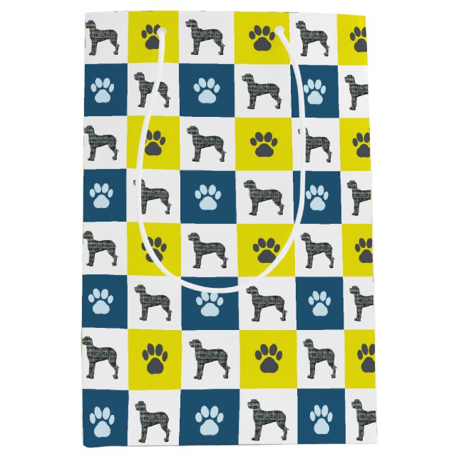 Great Dane Dog & Paw Print Yellow Grid Silhouette Medium Gift Bag (Front)
