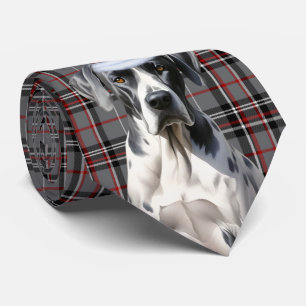 Great Dane Dog Red and Gray Plaid Christmas Tie