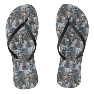 Great Dane Dog Riding Motorcycle Christmas Flip Flops