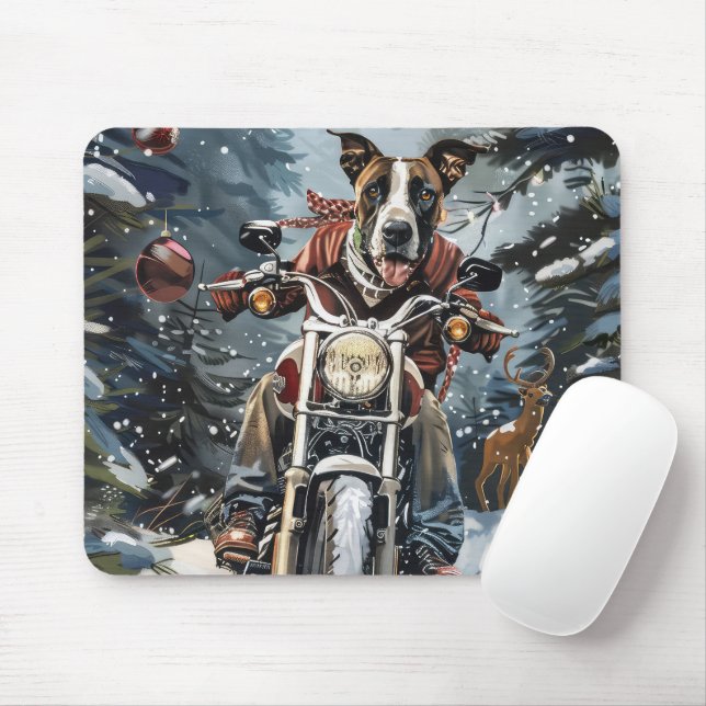 Great Dane Dog Riding Motorcycle Christmas Mouse Pad (With Mouse)