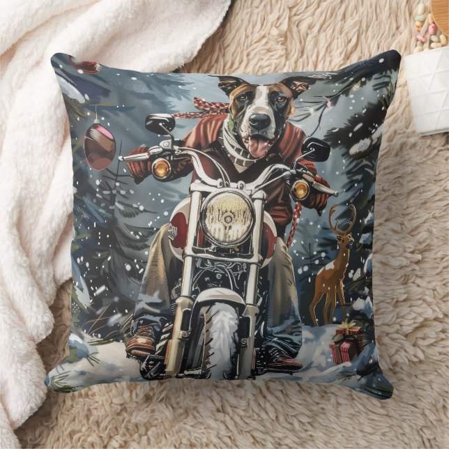 Great Dane Dog Riding Motorcycle Christmas Throw Pillow (Blanket)
