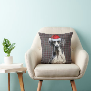 Great Dane Dog Seasonal Plaid Christmas Holiday Throw Pillow