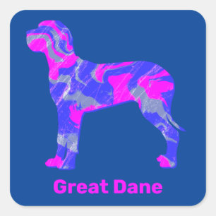 Great Dane Dog Silhouette Crazy Hot Pink Square Sticker